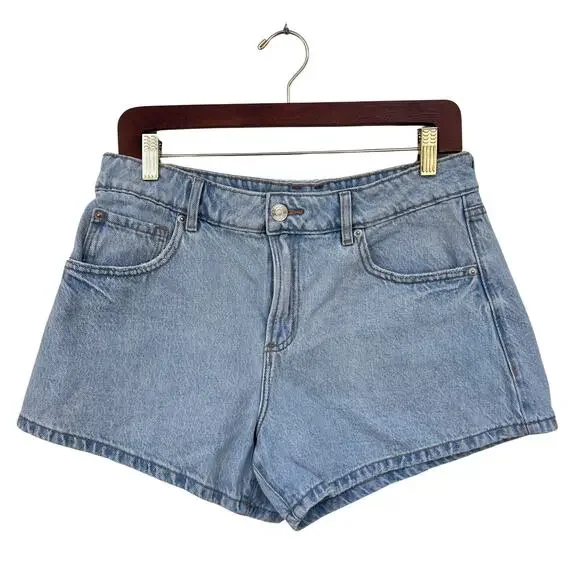 Garage Ariana Blue Denim Relaxed A-Line Shorts 7 High Rise Distressed 4” Inseam - Picture 3 of 7